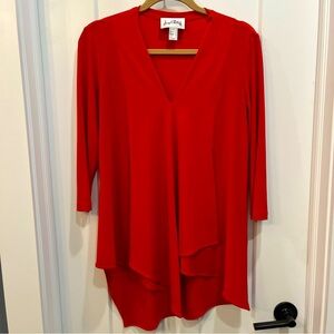 Joseph Ribkoff Tunic Top Size 4 Women’s Red Asymmetric Blouse 3/4 Sleeve Shirt